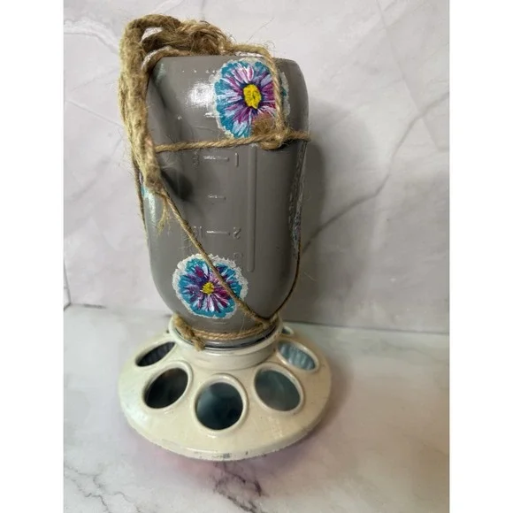 hand painted Bird Feeder Galvanized‎ Feeder with Glass Jar Holder - Picture 2 of 3